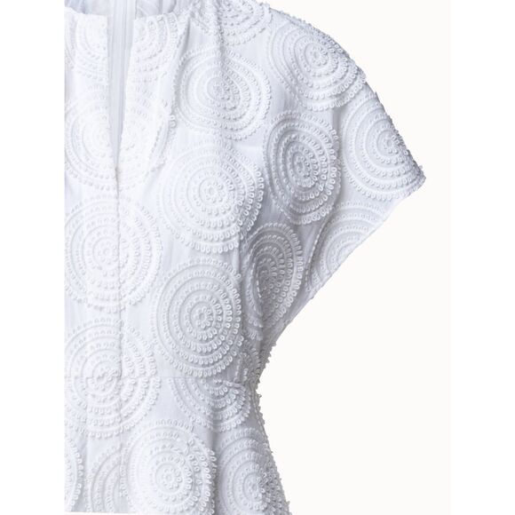 AKRIS Cotton Batiste Midi Dress with Circle Loop Embroidery US 8 $1390 - Picture 2 of 11